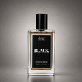 A 50ml bottle of One Perfume 'Black' extrait perfume, featuring a clear glass bottle with amber liquid, a black label with white text, and a black cap, set against a dark gray gradient background.