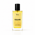 A 50ml glass perfume bottle with a black cap, filled with yellow liquid, featuring a gold label with the brand name 'ONE PERFUMES' and the scent name 'YELLOW'.